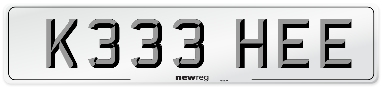 K333 HEE Number Plate from New Reg